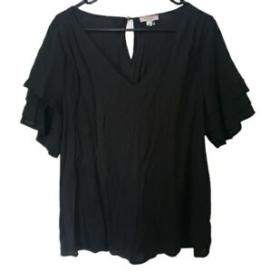 ⭐ Andree by Unit Womens Short Sleeve V Neck Blouse Black Size 2X